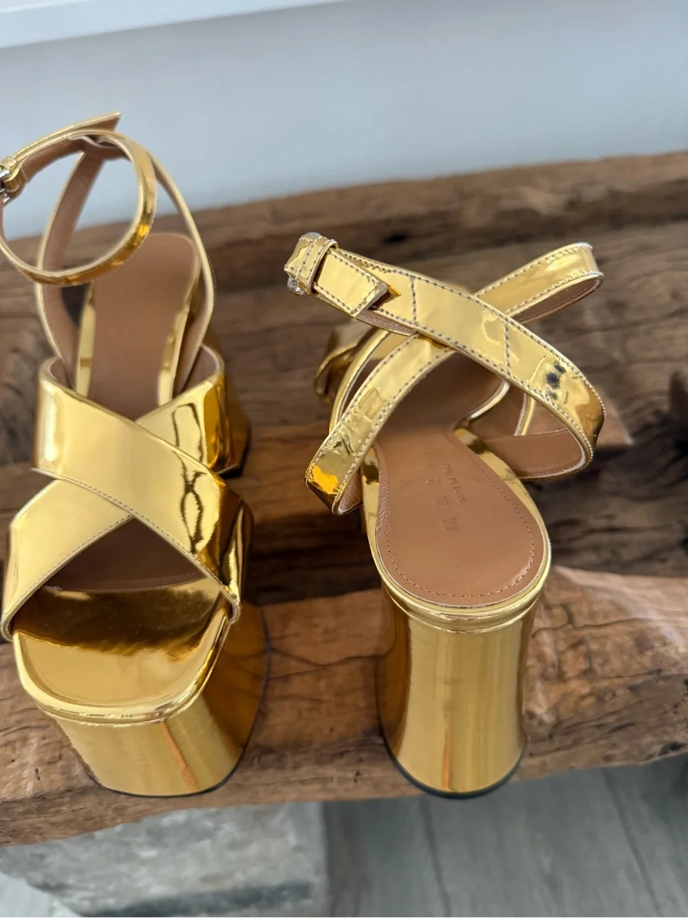 MARNI Gold Platform Block Heel Sandals - Women's Ankle Strap
